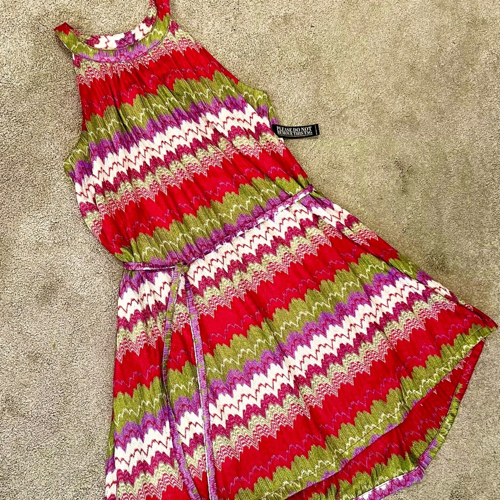 NWT pink and green halter dress
